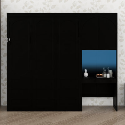 Lit escamotable moderne avec armoire latérale réversible, lumières DEL, tiroirs et armoires