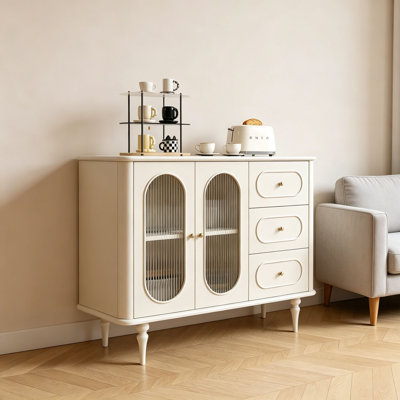 French-style cream-colored solid wood sideboard