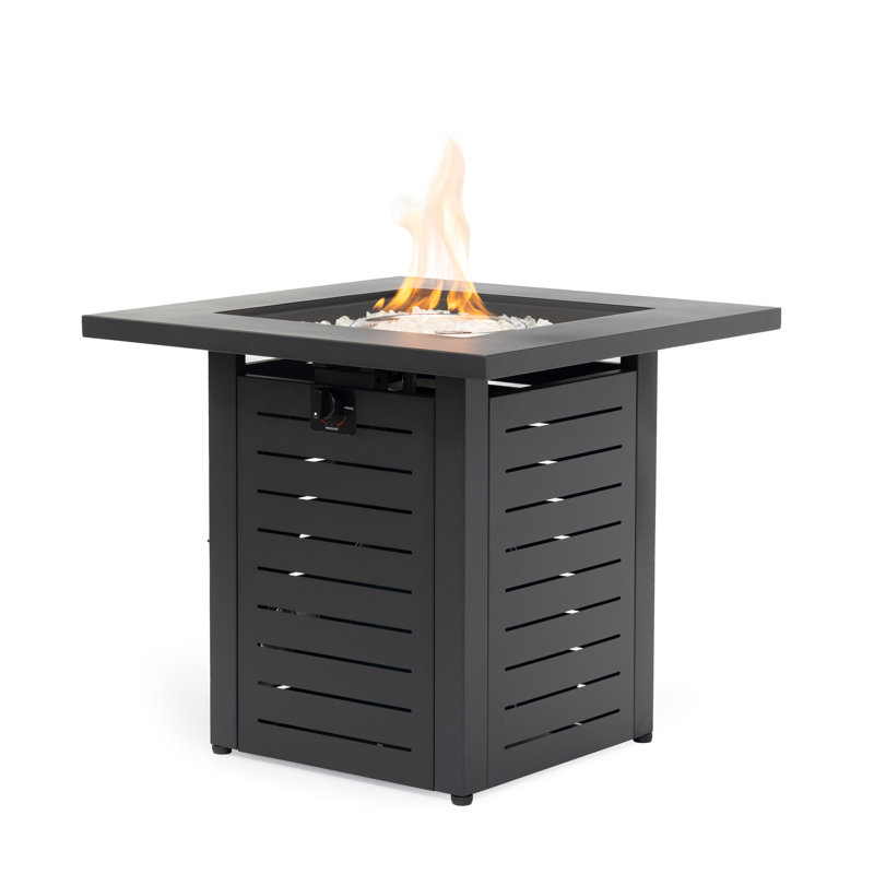 Table de foyer d'extérieur au propane de 28 pouces, 50000, cadre en acier, brûleur en acier inoxydable, allumeur électronique, avec perles de verre et fosse carrée en fer de 28 po, pour terrasse de patio, table, flamme réglable