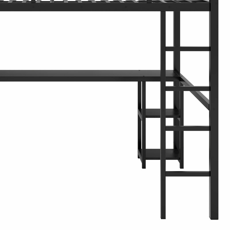 Structure de lit mezzanine avec garde-robe, bureau et tablettes de rangement