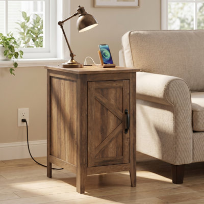 Table de bout avec station de charge, table de chevet étroite avec armoire de rangement,