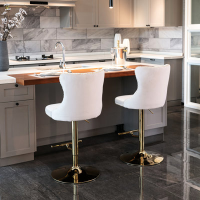 2 tabourets de bar en velours beige - rembourrés modernes avec dossier, hauteur de siège réglable de 25 à 33 pouces pour un pub à domicile et un îlot de cuisine, plus grande base stable de 17,7 25 33 sièges, de 2