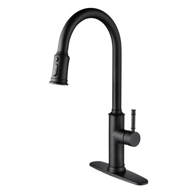 Matte Black Kitchen Pull Out Spray Faucet: Stainless Steel, 360 Swiveling Nozzle, Corrosion Barrier Treatment Finish, Single Handle Water Inlet Adjustment Functionality Faucet In Black: Rotating Rust