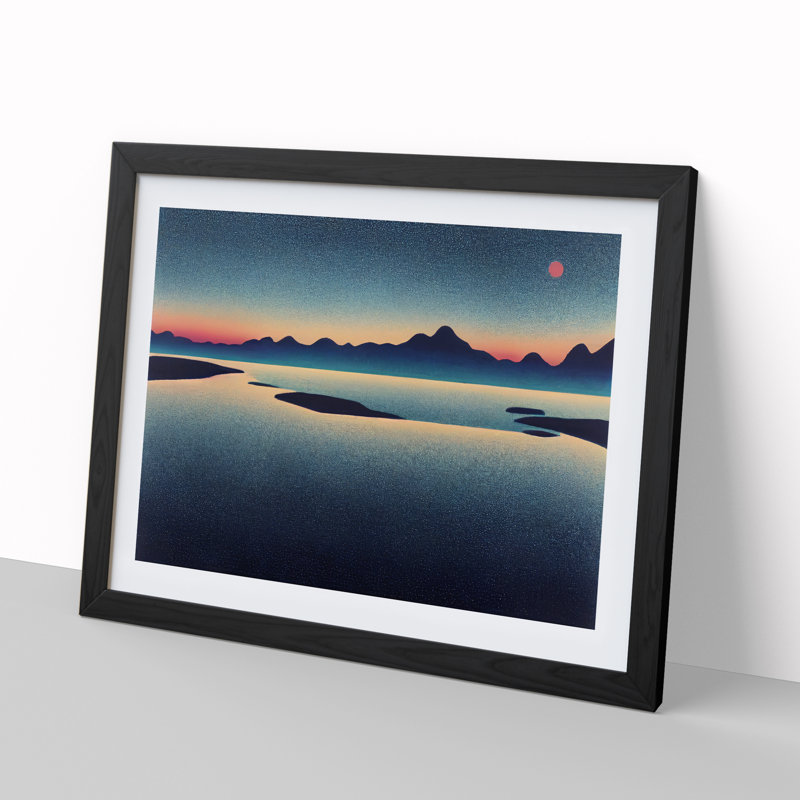 Japanese Mountain Lake - Single Picture Frame Print, Black, 46cm H x 64cm W x 2cm D