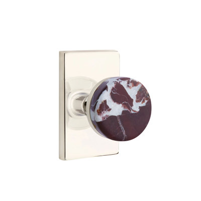Ensemble de boutons de passage Emtek Select avec rosette rectangulaire moderne et tige conique, bouton en marbre Rosso Levanto