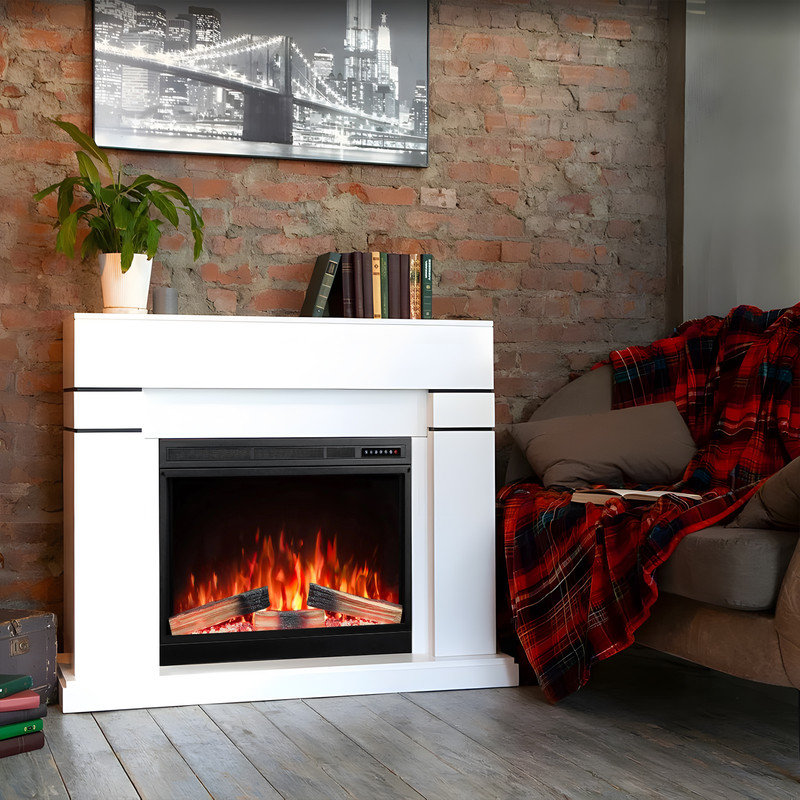 Foyer électrique encastré, télécommande, minuterie, couleurs de flamme et température réglables, 750 W / 1500 W