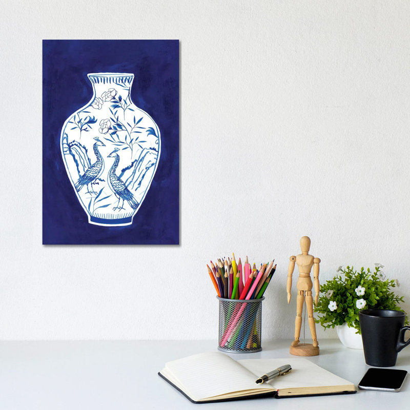 Indigo Porcelain Vase II by Isabelle Z - Print on Canvas, 20.32 cm H x 30.48 cm W, Wrapped Canvas