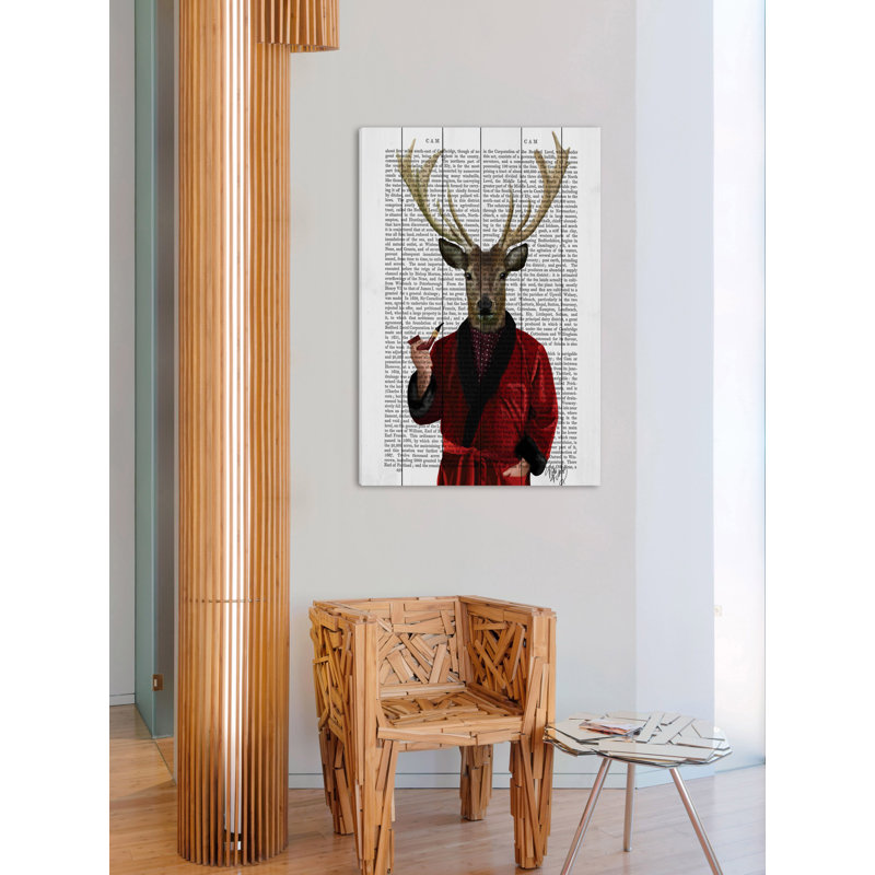 Cerf dans une jaquette - impression sans cadre sur bois, H 36 po x l 24 po x 1,5 po