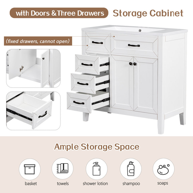 36" Bathroom Vanity Cabinet Base Only, White