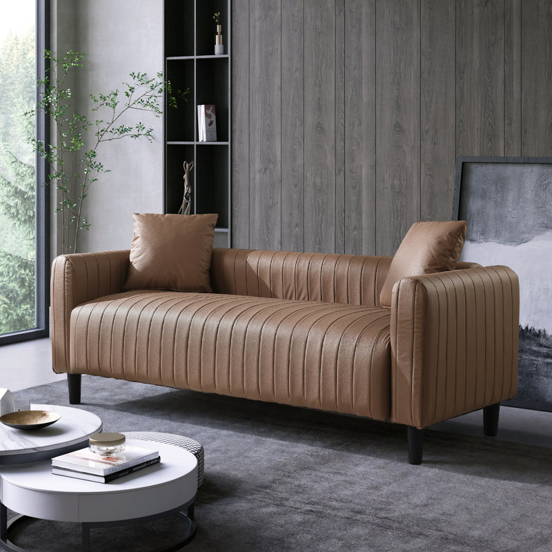 Delana 78.7'' Leather Sofa, Brown