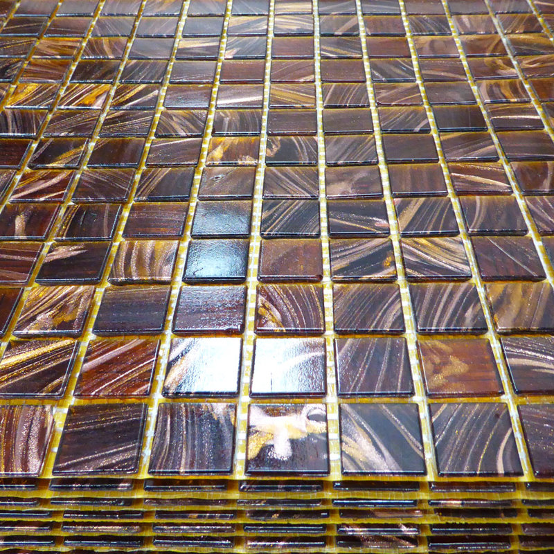 0.75" x 0.75" Glass Grid Mosaic Wall Tile, Brown/Beige