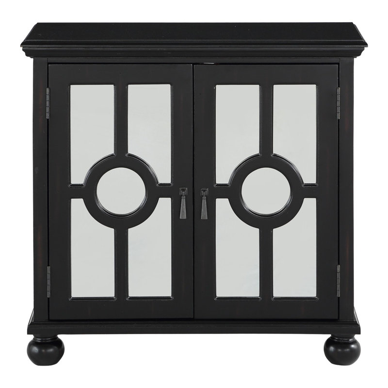 Classic Storage Cabinet Modern Traditional Accent Chest with Mirror Doors Pendant Pulls Wooden Furniture, Antique Black