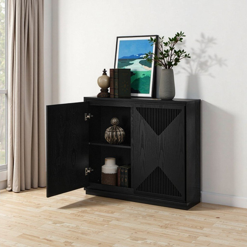 Armoire de rangement Mid-Century moderne à rainure en V pour salon, entrée, cuisine, café, Noir