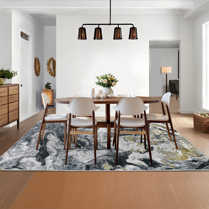 Abstract Machine Washable Area Rug Low Pile Non-Slip Stain-resistant Carpet for Living Room Bedroom Dining Room, Tan