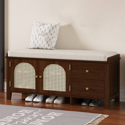 43" Wide Shoe Storage Bench With Cushion Entryway Bench Storage Bench With Storage And 2 Drawers