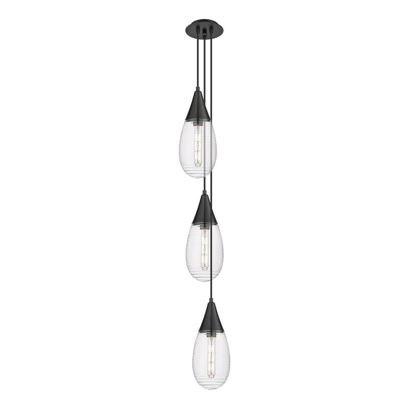 Luminaire suspendu en grappe à 3 lumières Herrod, Rayé transparent, Nickel poli