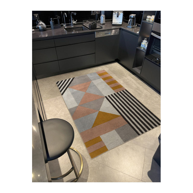 Tapis décoratif multicolore à motifs géométriques multicolores lavables à la machine