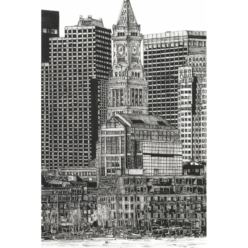 B&W US Cityscape-Boston 1 Piece Wrapped Canvas Wall Art, 76cm H x 51cm W