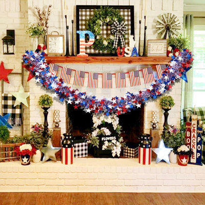 4 juillet décorations de guirlande, 50 pi paillettes scintillantes décor patriotique pour arbre voiture de golf chariot défilé flottant vélo fête de table porte de bateau intérieur extérieur maison de vacances