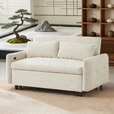 Loveseat Sofa With Two Throw Pillows And USB Ports For Living Room