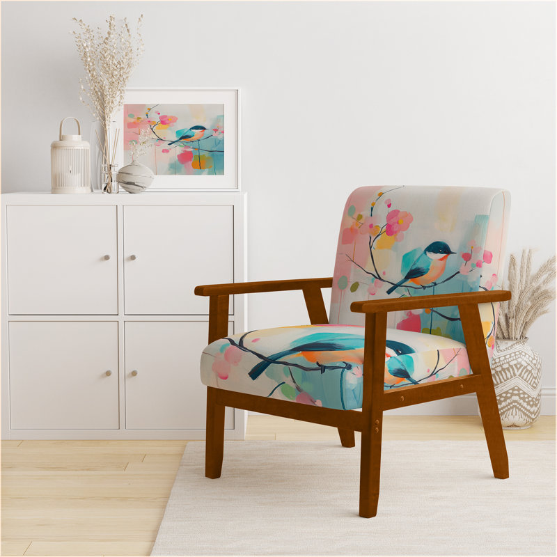 Chaise rembourrée Bird, Accoudoirs carrés bruns