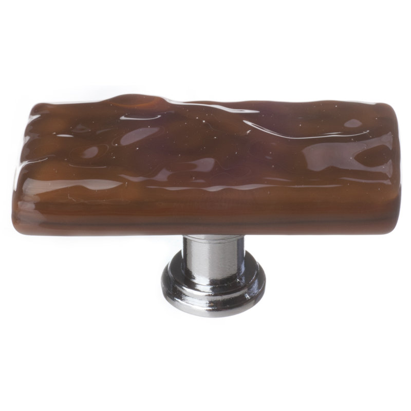 Skinny Glacier 2" Length Rectangle Knob, Woodland Brown, Polished Chrome