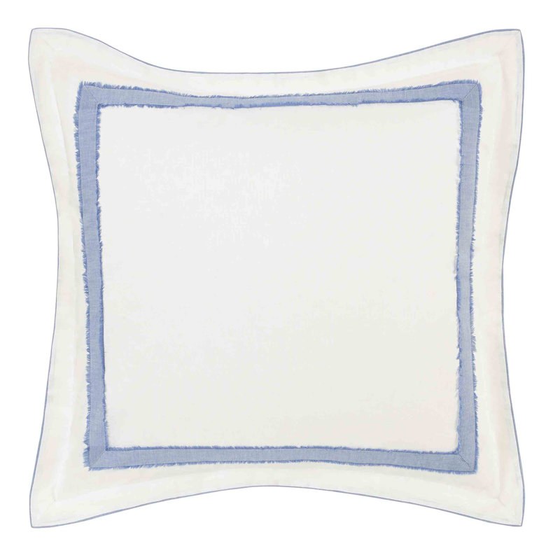 Blue and White Embroidered Cotton Euro Sham
