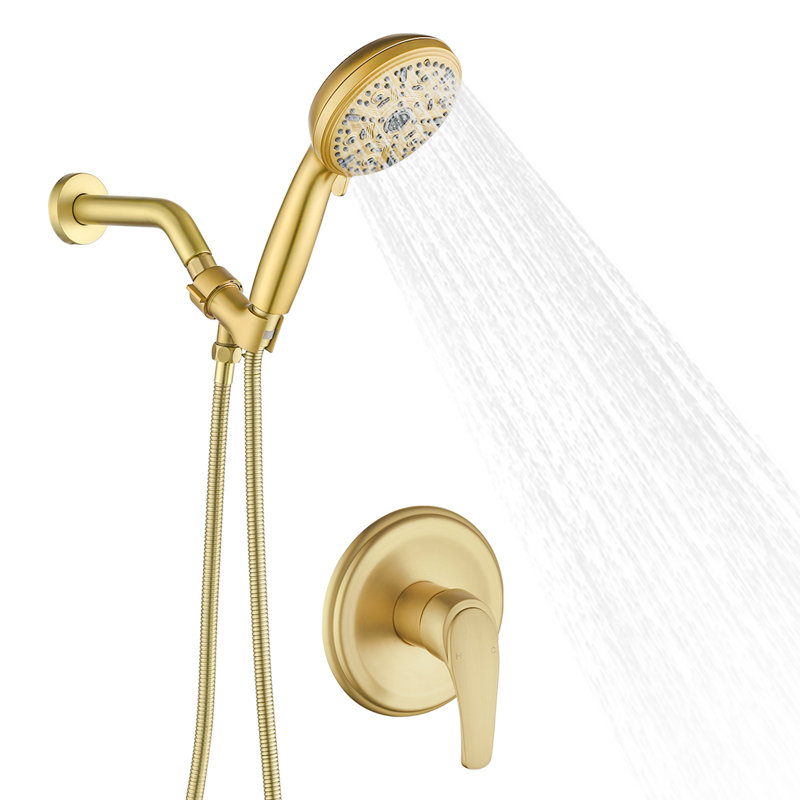 Pomme de douche amovible à 10 jets avec valve brossée or brossé, Or brossé