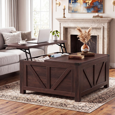 35.6" Square Lift Top Coffee Table with Flip-Top Storage and Integrated Power Outlet