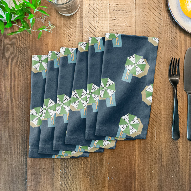 Serviette rectangulaire en coton sergé, Bleu marine / vert