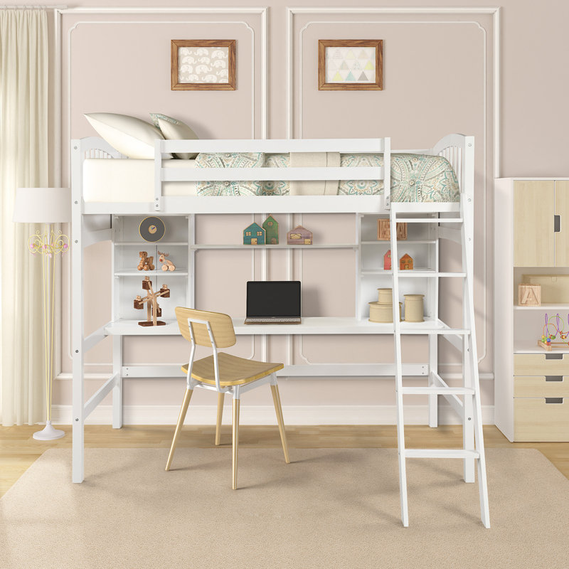 Lit mezzanine simple avec bureau Rossini, Blanc