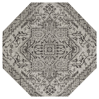 Truman Bohemian Medallion Textured Weave Black/Gray Indoor/Outdoor Rug