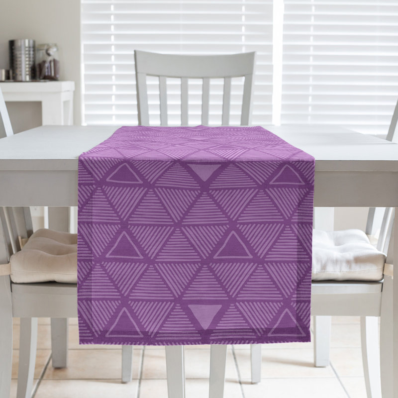 Hand Drawn Triangle Table Runner, 16" x 90", Violet