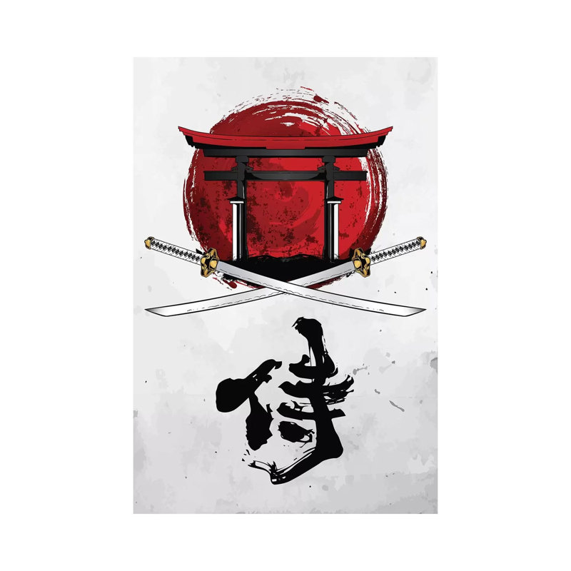 «Samurai Katana with Tori Gate» par Corinne, reproduction d'art sur toile tendue, H 40 po x l 26 po x P 1,5 po