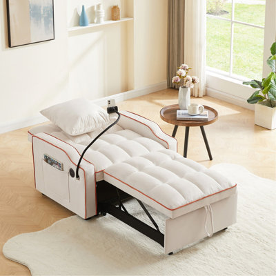 Sleeper Sofa Chair Bed, 3 In 1 Convertible Sofa Chair With With Adjustable Backrest & Phone Holder & USB,Type-C,Adjustable Recliner,Armchair For Living Room Bedroom Apartment Small Space,Beige