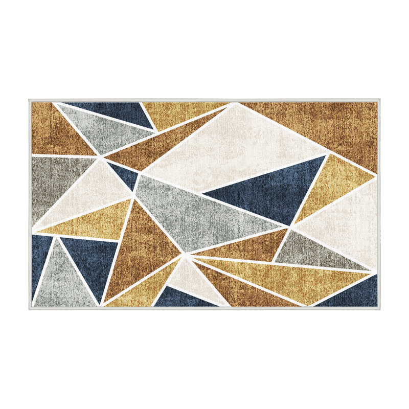 Tapis bleu / brun / beige en polyester tissé à la main Marayna, Rectangle 8 pi x 10 pi
