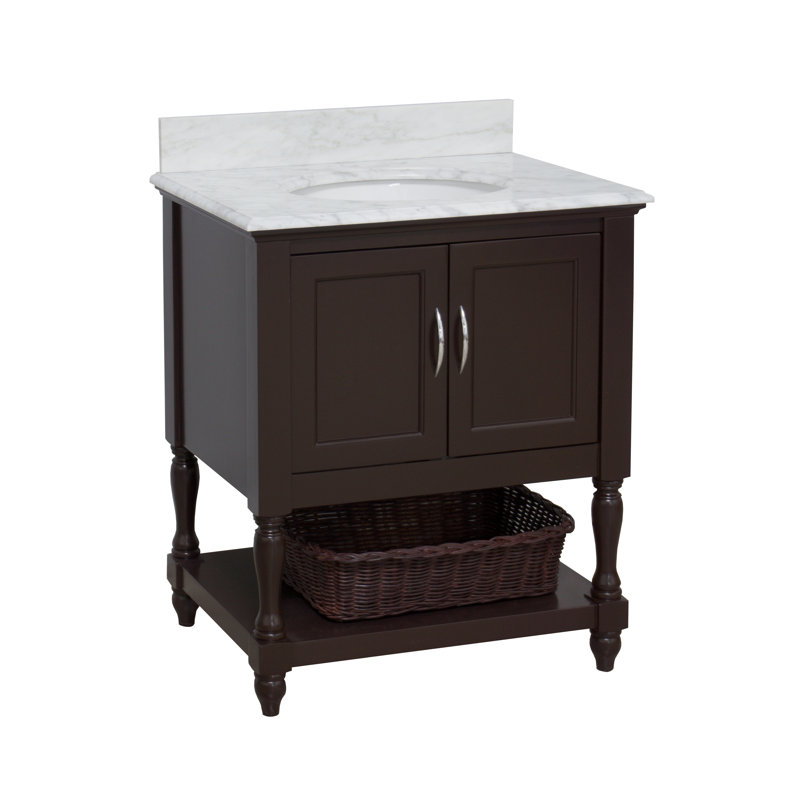 Chocolate Pine 30'' Single Bathroom Vanity with Carrara Marble Top