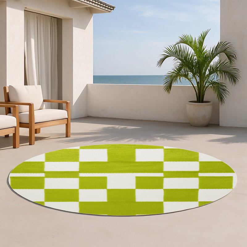 Tapis intérieur / extérieur blanc à carreaux, Rond 5 pi