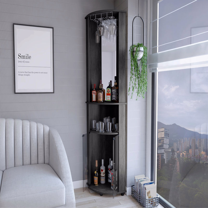 Corner Bar Cabinet, Gray