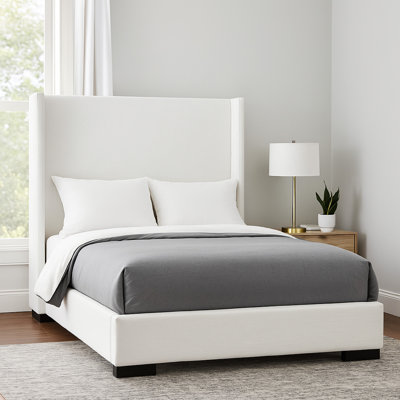 Boa Bed W Vintage Wing Headboard, White Linen Upholstery