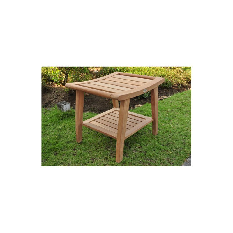 20"X16" Grade-A All Teak Wood Shower / Bath Room / Pool Bench Stool With Shelf, Brown