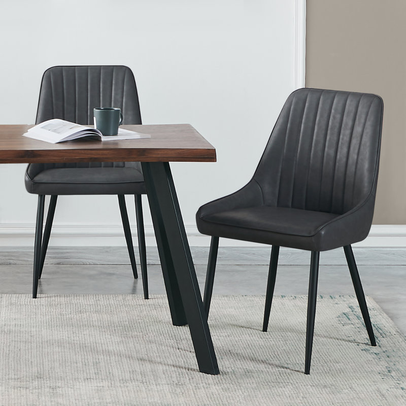 Perfas Modern Faux Leather Armless Upholstered Dining Chairs, Dark Grey