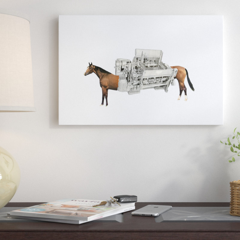 «Horsepower», impression sur toile, H 18 po x l 26 po x P 1,5 po, Toile avec cadre noir, Blanc