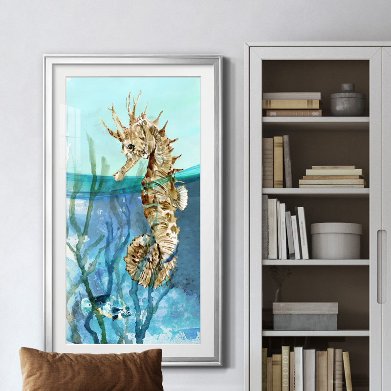 Delray Seahorse I - peinture encadrée, H 10,5 po x l 18,5 po x P 1,5 po, Argent