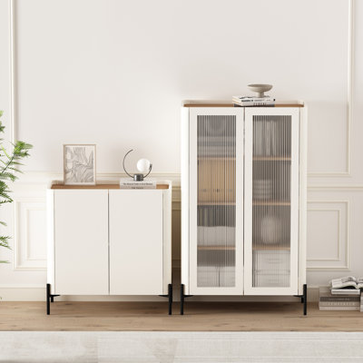 Armoire décorative moderne en verre trempé nervuré 2 pièces Abbey