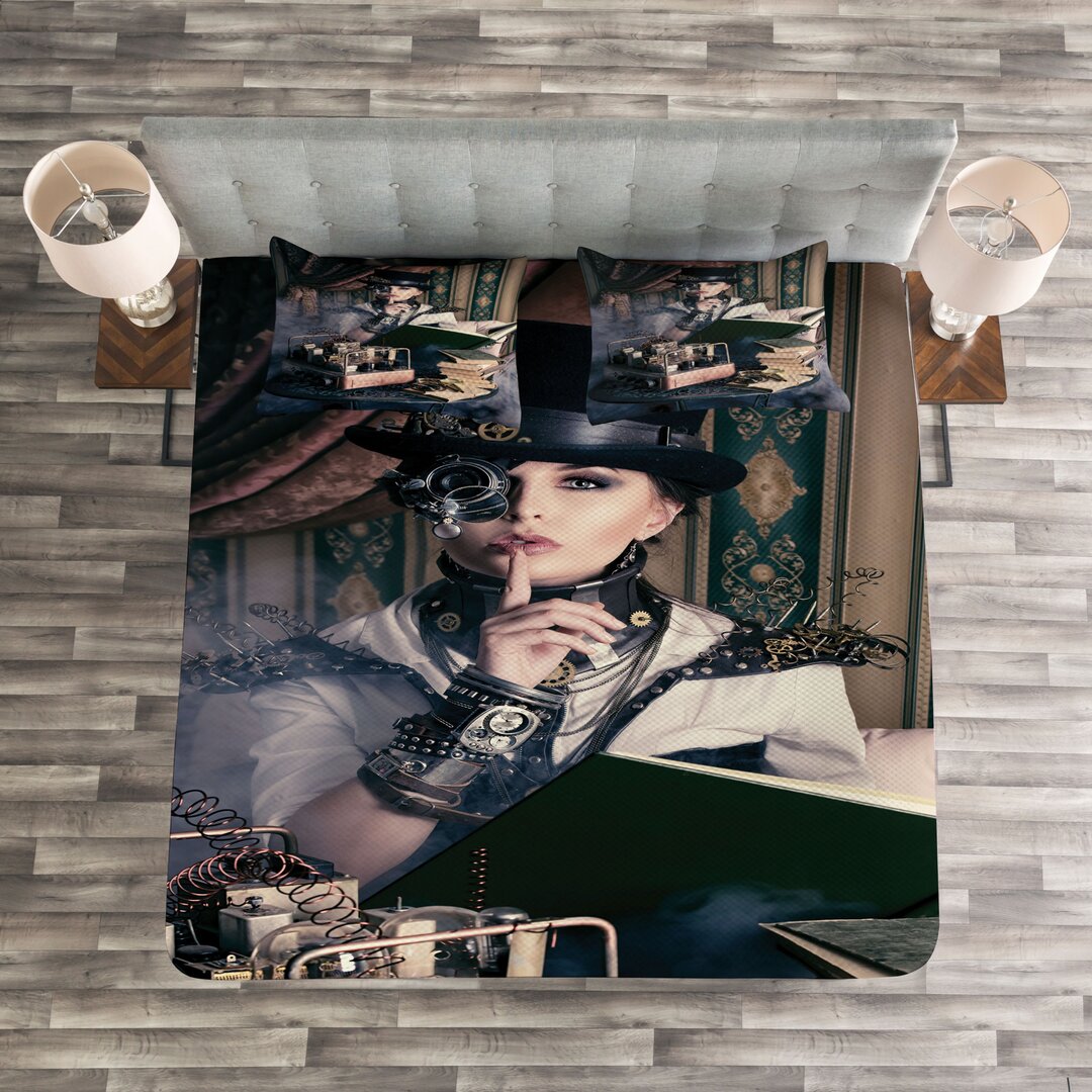 Tagesdecke Set, Steampunk Frauen-Weinlese, gotisch, Teal