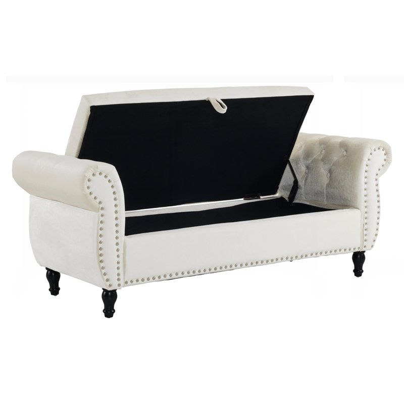 Velvet Multifunctional Storage Rectangular ottoman, Beige
