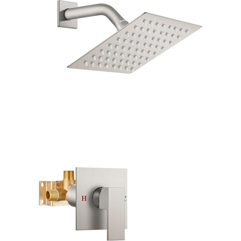 Airuida Single Handle Shower System With 6 Inch Rain Shower Head, SUS304 Stainless Steel Wall Mount Faucet Set, Includes Rough-In Valve And Male Threads