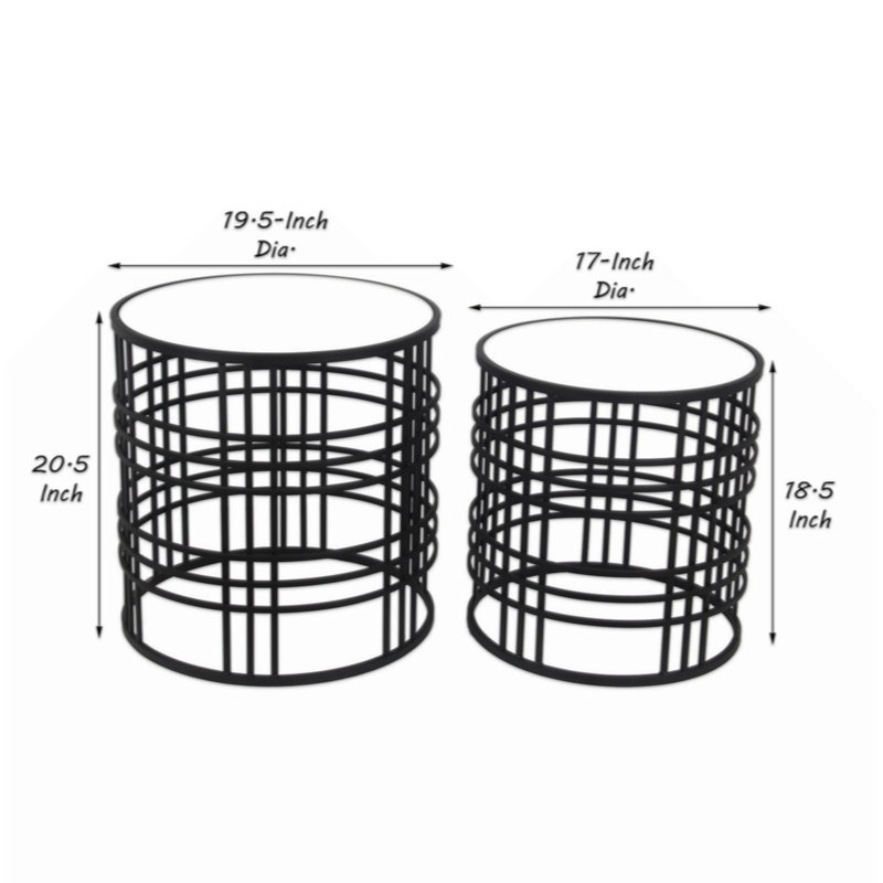 Table d'appoint ronde à miroir avec base ouverte, ensemble de 2