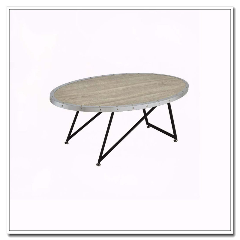 Table basse ovale en chêne gris patiné et noir